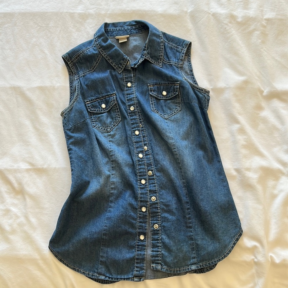 Soft Denim Button Top - Picture 1 of 6